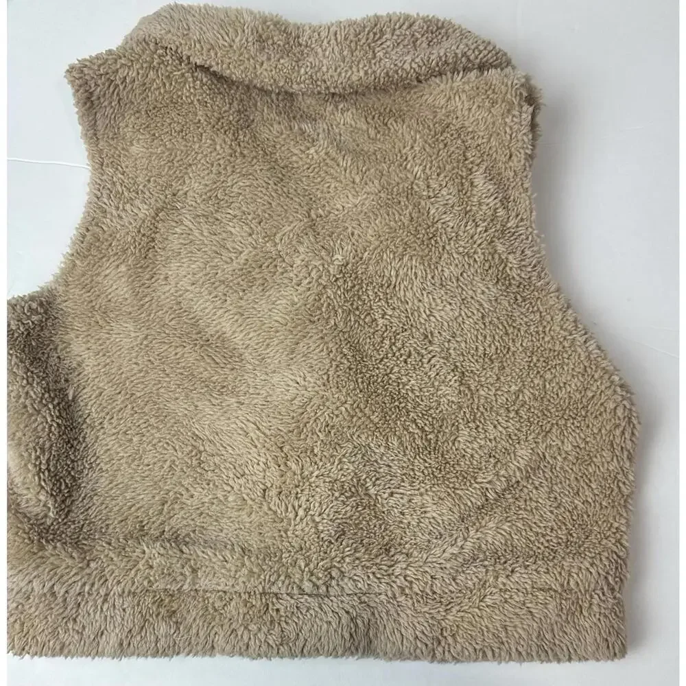 Girls Tan Beige Fuzzy Vest With Buttons - Size 5/6